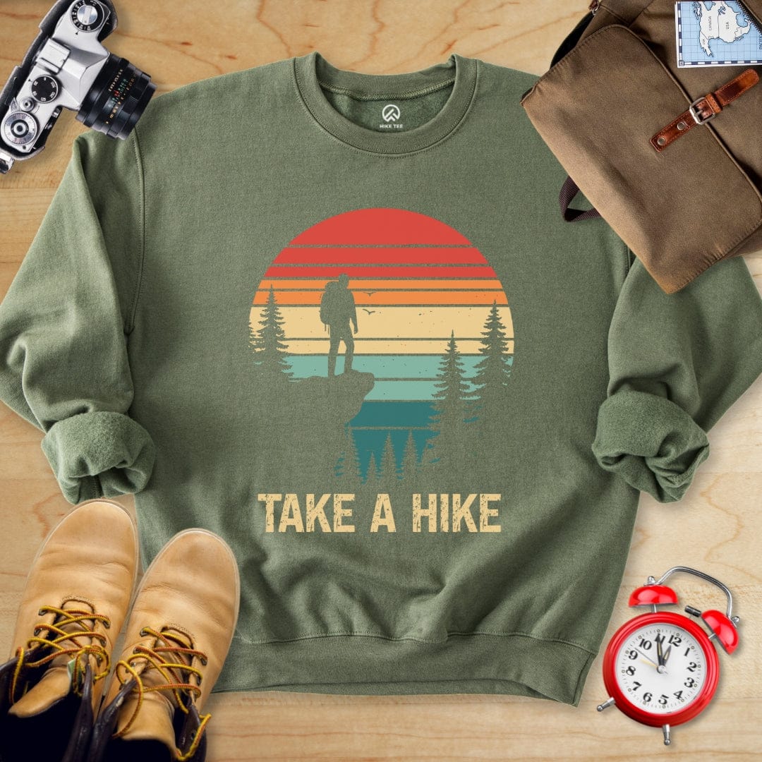 Hike Tee Sweatshirt Military Green / S Take a Hike Retro Sweatshirt