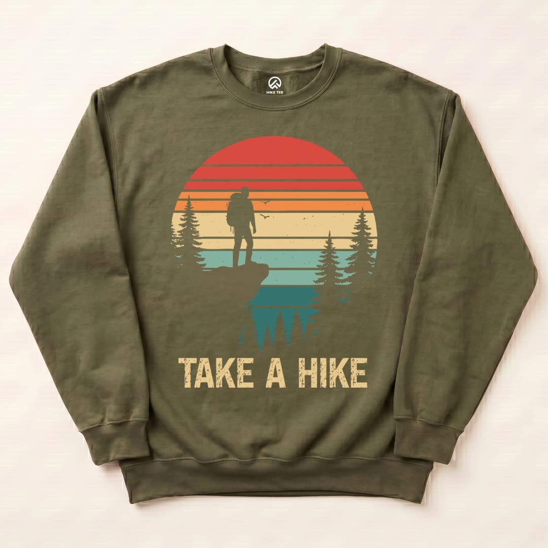 Take a Hike Retro Sweatshirt Hike Tee Sweatshirt Military Green / S
