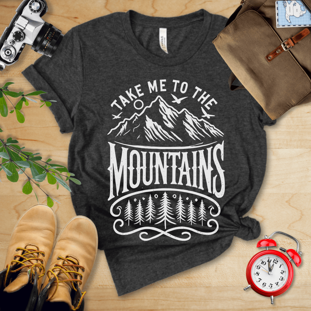 Printify T-Shirt Dark Grey Heather / S Take Me To The Mountains Shirt