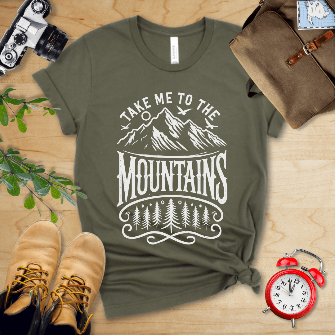 Printify T-Shirt Military Green / S Take Me To The Mountains Shirt