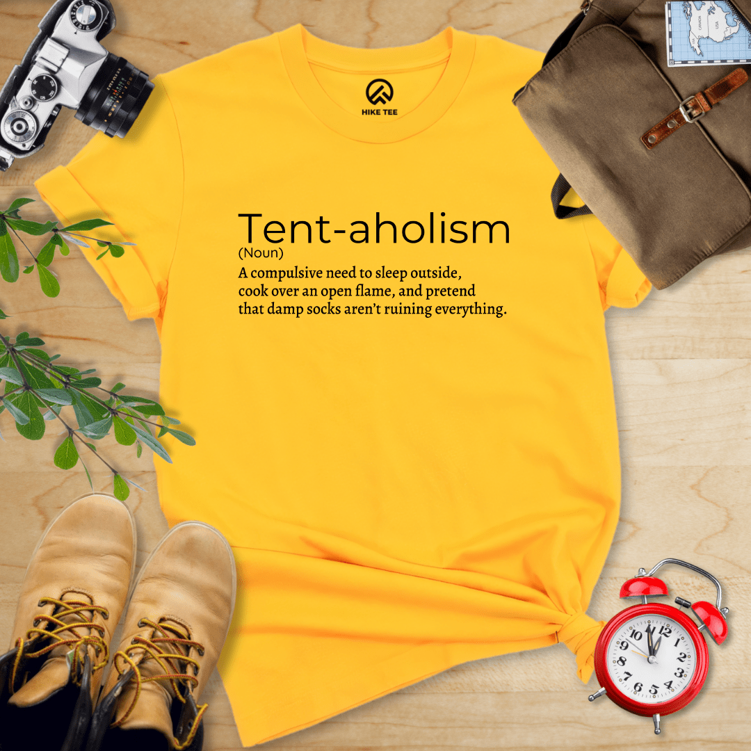 Hike Tee T-Shirt Gold / S Tent-aholizm Definition Shirt