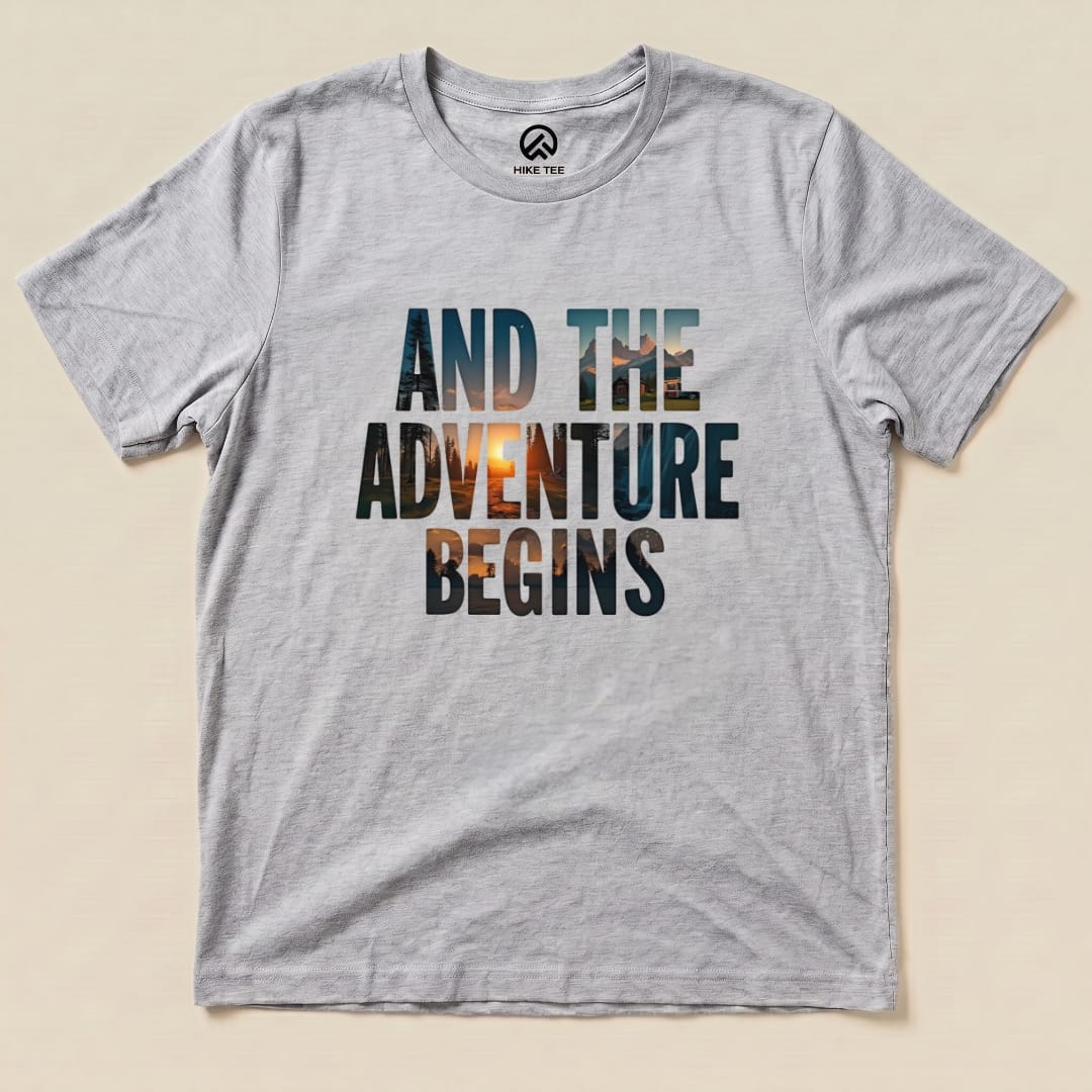 The Adventure Begins Shirt Hike Tee T-Shirt Athletic Heather / S