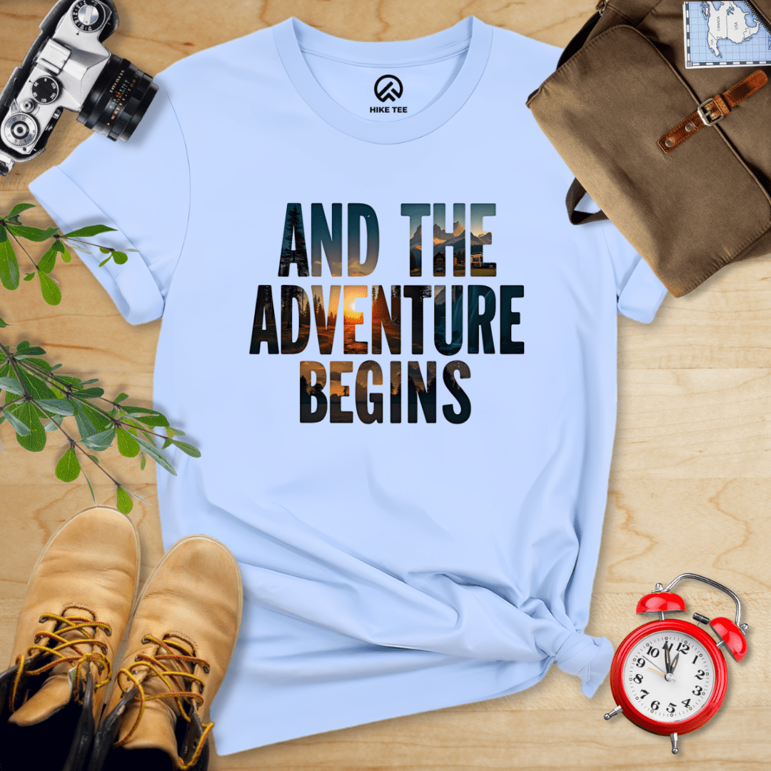 Hike Tee T-Shirt Baby Blue / S The Adventure Begins Shirt