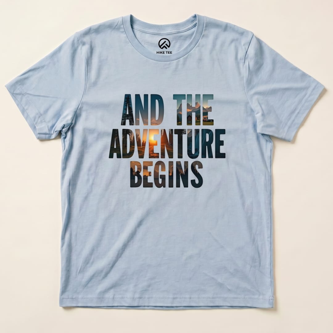 The Adventure Begins Shirt Hike Tee T-Shirt Baby Blue / S
