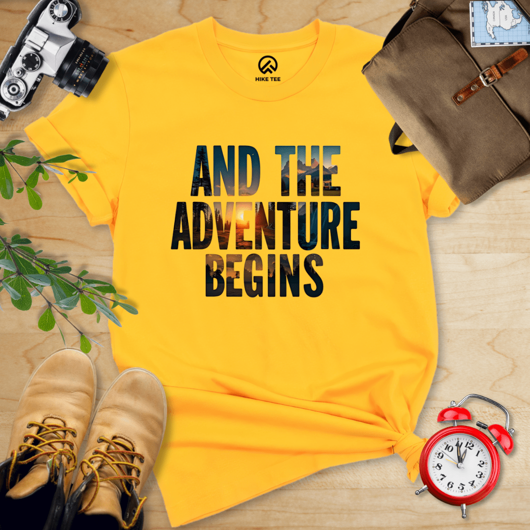 Hike Tee T-Shirt Gold / S The Adventure Begins Shirt
