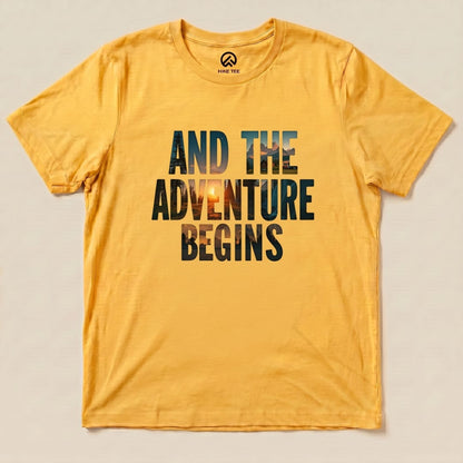 The Adventure Begins Shirt Hike Tee T-Shirt Gold / S