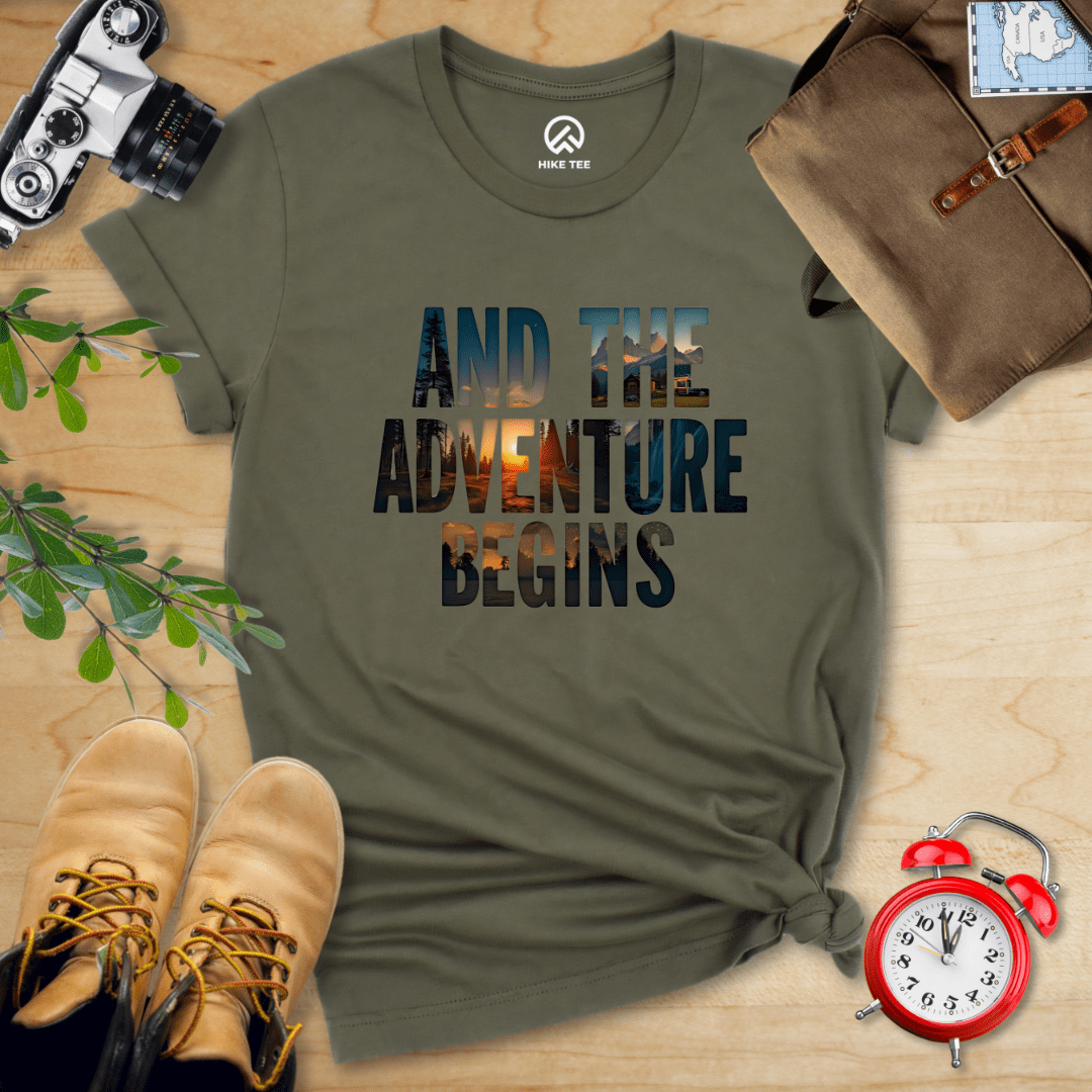 Hike Tee T-Shirt Military Green / S The Adventure Begins Shirt
