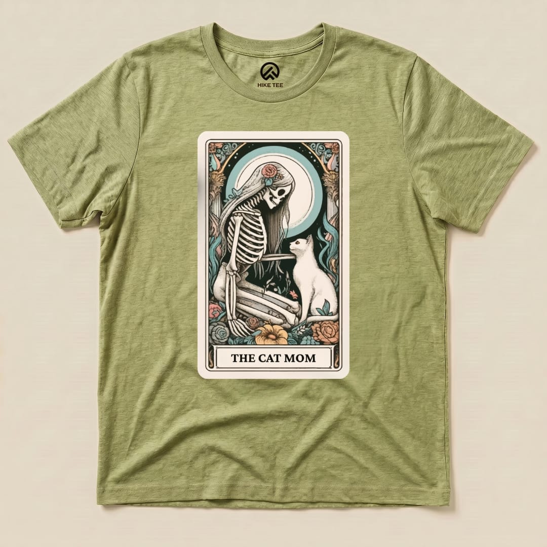 The Cat Mom Tarot Card Shirt Hike Tee T-Shirt Heather Green / S