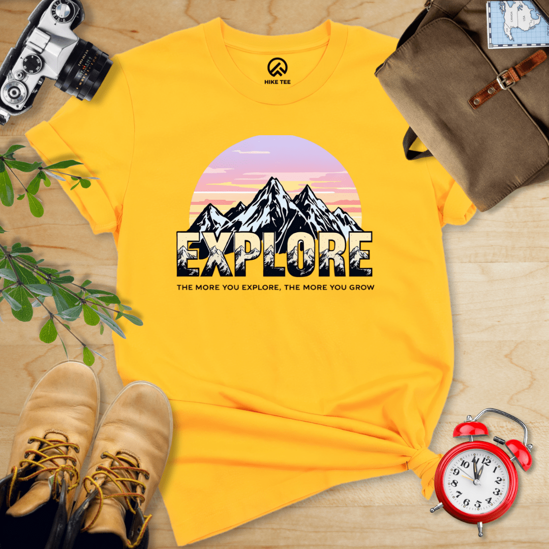 Hike Tee T-Shirt Gold / S The More You Explore The More You Grow Shirt