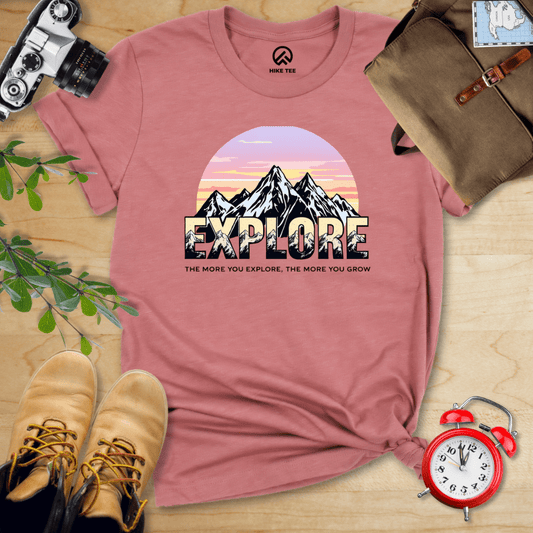Hike Tee T-Shirt Heather Mauve / S The More You Explore The More You Grow Shirt