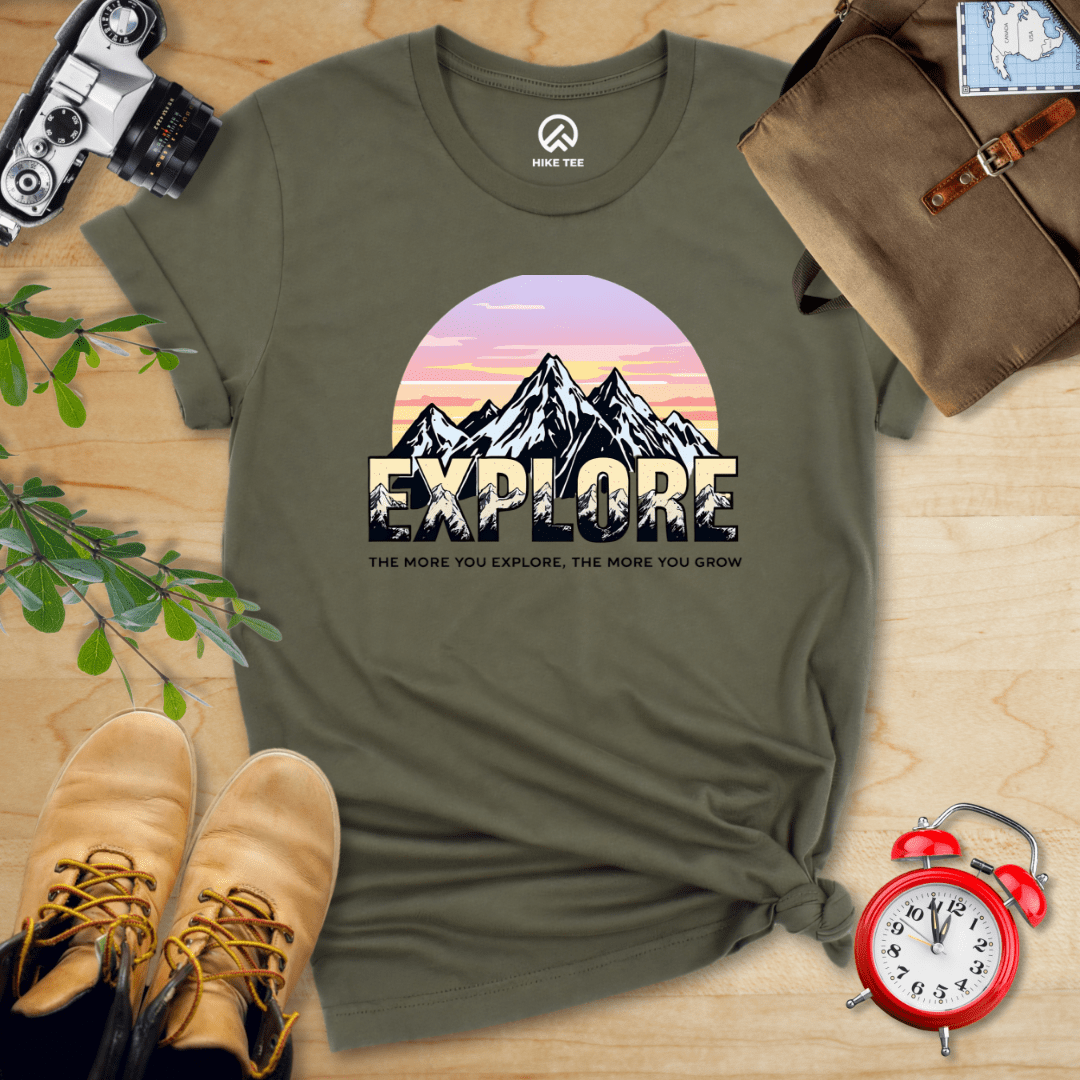 Hike Tee T-Shirt Military Green / S The More You Explore The More You Grow Shirt