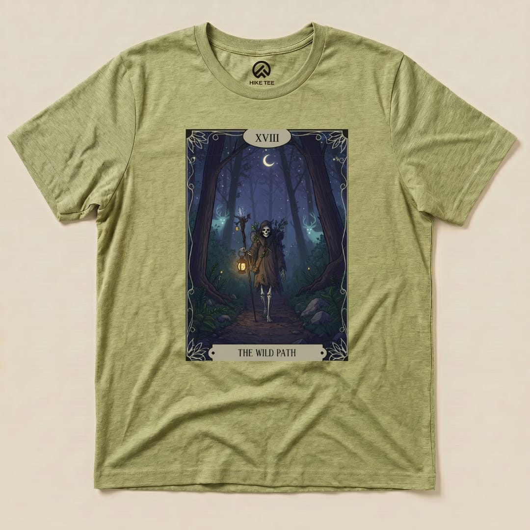 Hike Tee T-Shirt Heather Green / S The Wild Path Tarrot Card Shiirt