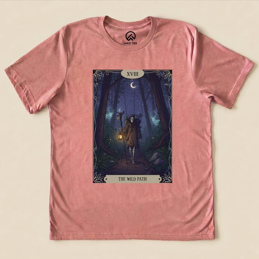 Hike Tee T-Shirt Heather Mauve / S The Wild Path Tarrot Card Shiirt