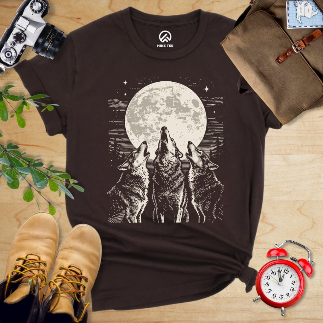 Hike Tee T-Shirt Brown / S Three Wolf and Moon Shirt
