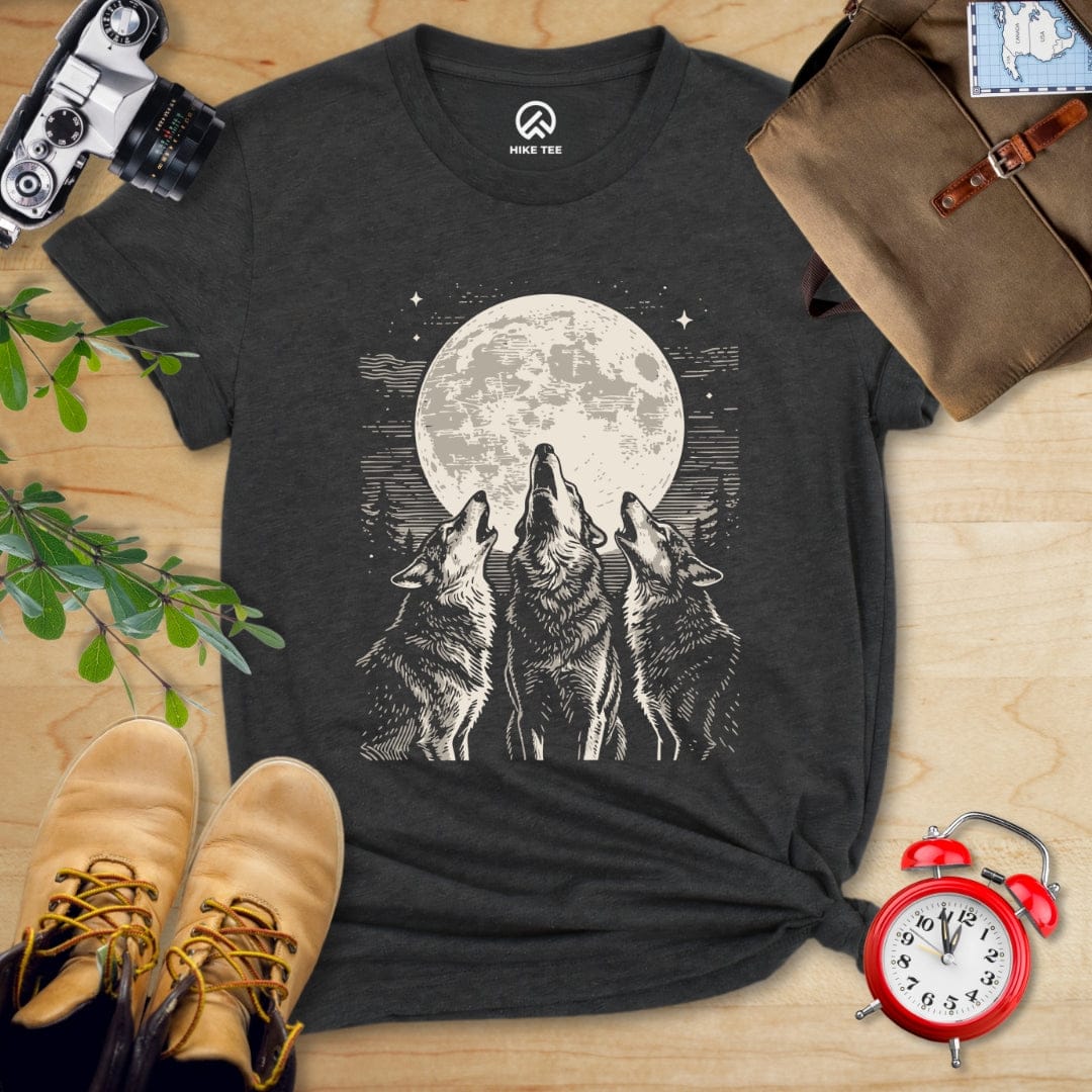 Hike Tee T-Shirt Dark Grey Heather / S Three Wolf and Moon Shirt