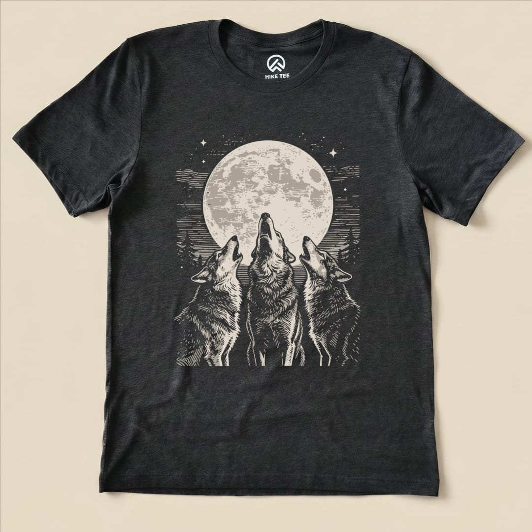 Hike Tee T-Shirt Dark Grey Heather / S Three Wolf and Moon Shirt