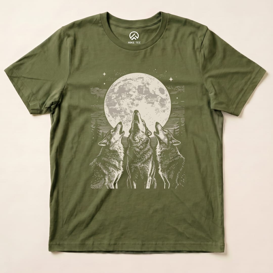 Hike Tee T-Shirt Military Green / S Three Wolf and Moon Shirt
