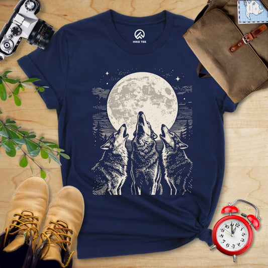 Hike Tee T-Shirt Navy / S Three Wolf and Moon Shirt