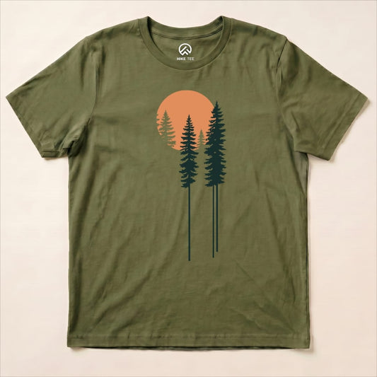 Trees and Moon Shirt Hike Tee T-Shirt Military Green / S