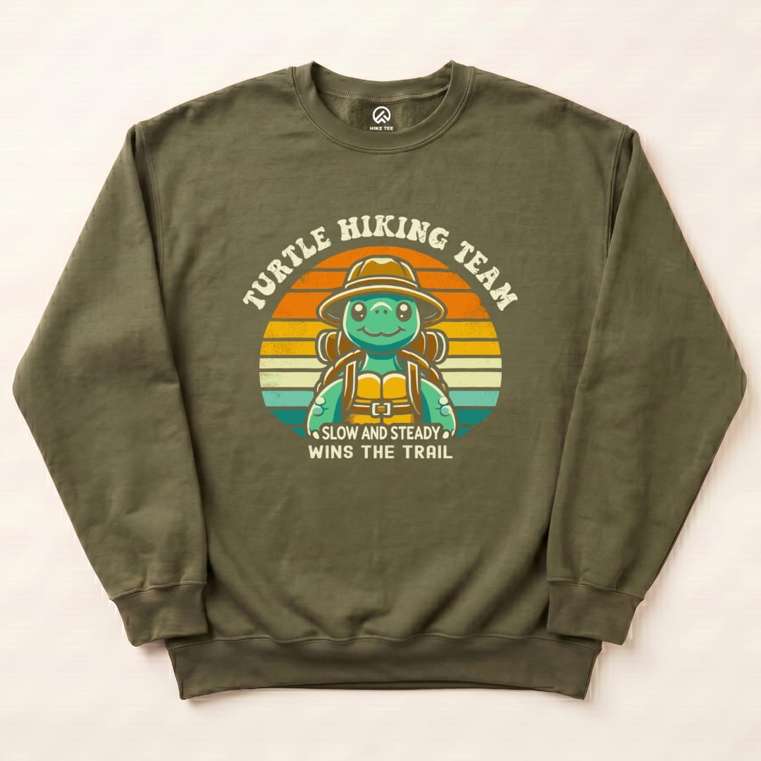 Turtle Hiking Team Sweatshirt Hike Tee Sweatshirt Military Green / S