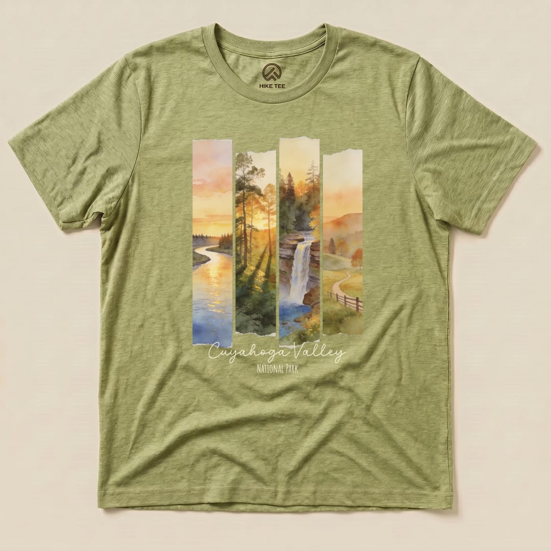 Hike Tee T-Shirt Heather Green / S Watercolor Cuyahoga Valley National Park Shirt