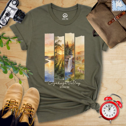 Hike Tee T-Shirt Military Green / S Watercolor Cuyahoga Valley National Park Shirt