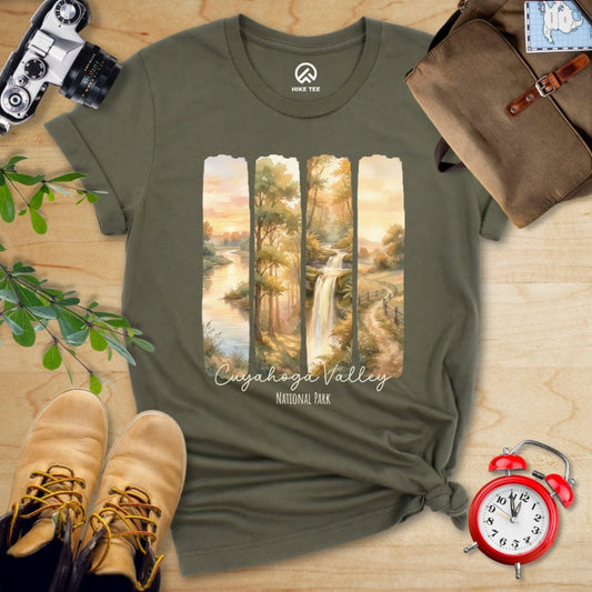 Hike Tee T-Shirt Military Green / S Watercolor Cuyahoga Valley National Park Shirt
