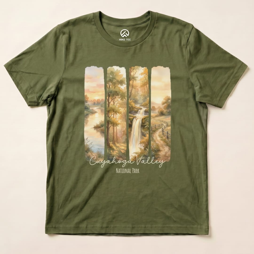 Hike Tee T-Shirt Military Green / S Watercolor Cuyahoga Valley National Park Shirt