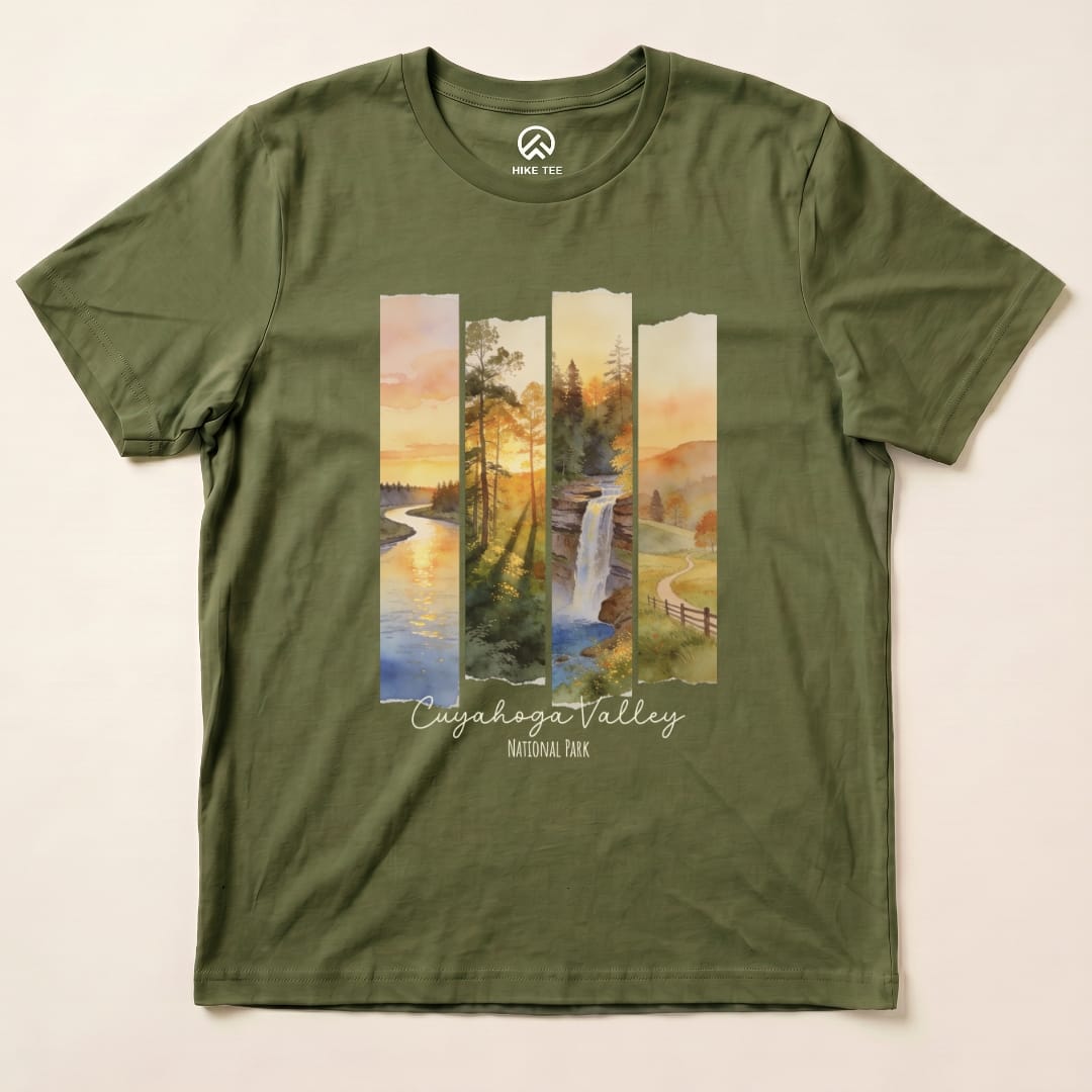 Hike Tee T-Shirt Military Green / S Watercolor Cuyahoga Valley National Park Shirt