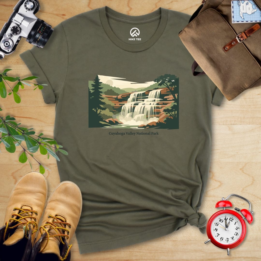 Hike Tee T-Shirt Military Green / S Waterfall Cuyahoga Valley National Park Shirt