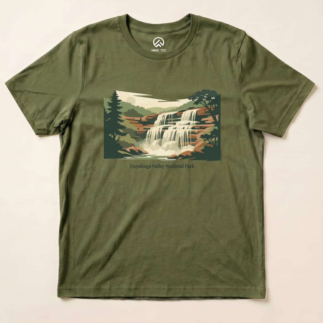 Hike Tee T-Shirt Military Green / S Waterfall Cuyahoga Valley National Park Shirt