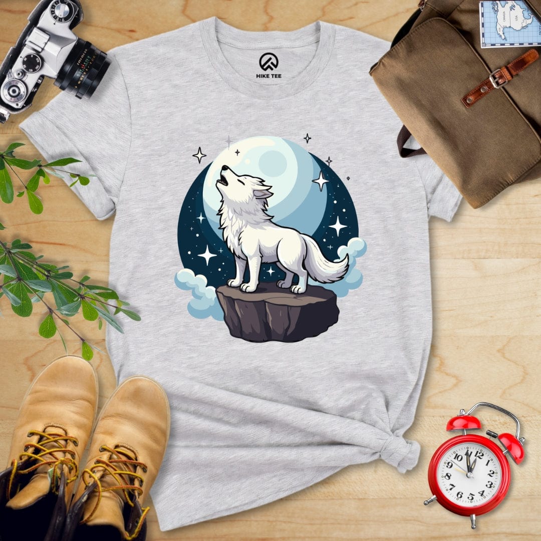 Hike Tee T-Shirt Athletic Heather / S White Wolf With Moon Shirt