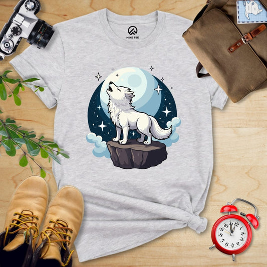 Hike Tee T-Shirt Athletic Heather / S White Wolf With Moon Shirt