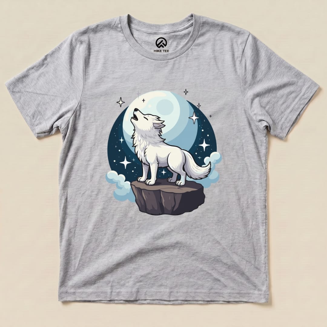 White Wolf With Moon Shirt Hike Tee T-Shirt Athletic Heather / S