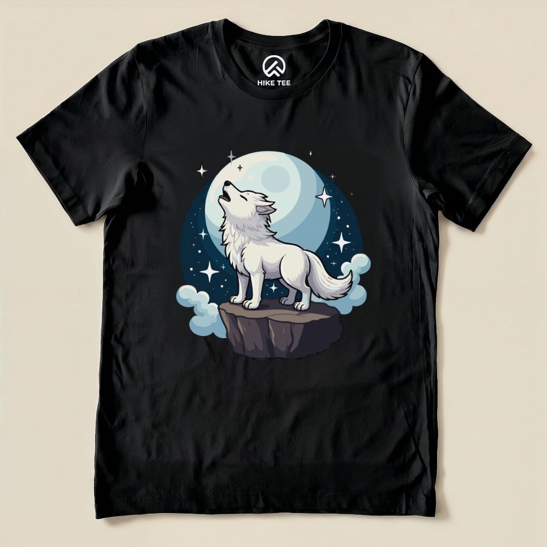 White Wolf With Moon Shirt Hike Tee T-Shirt Black / S