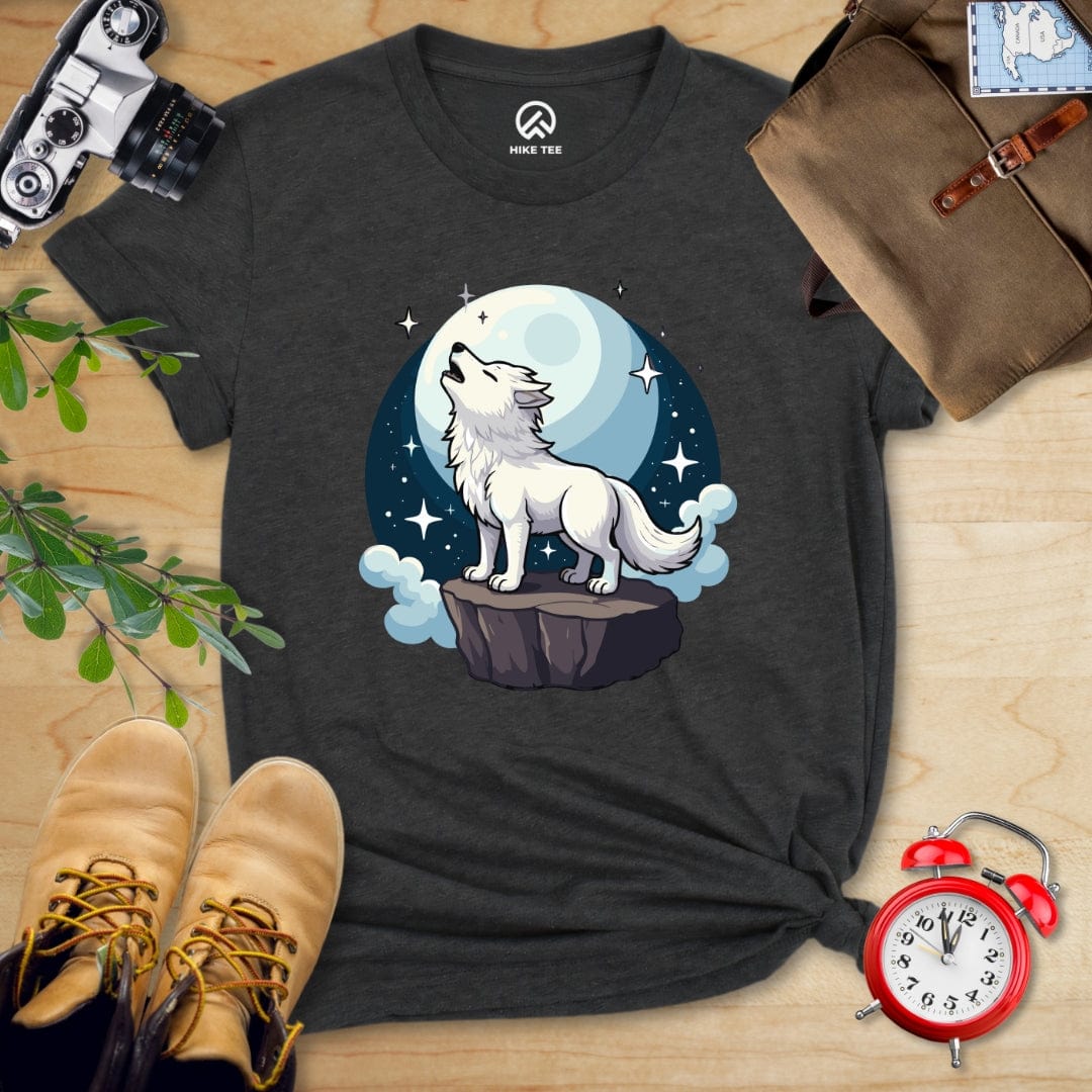 Hike Tee T-Shirt Dark Grey Heather / S White Wolf With Moon Shirt