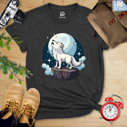 Hike Tee T-Shirt Dark Grey Heather / S White Wolf With Moon Shirt