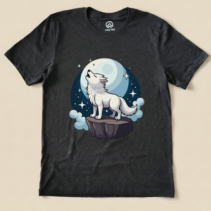 White Wolf With Moon Shirt Hike Tee T-Shirt Dark Grey Heather / S