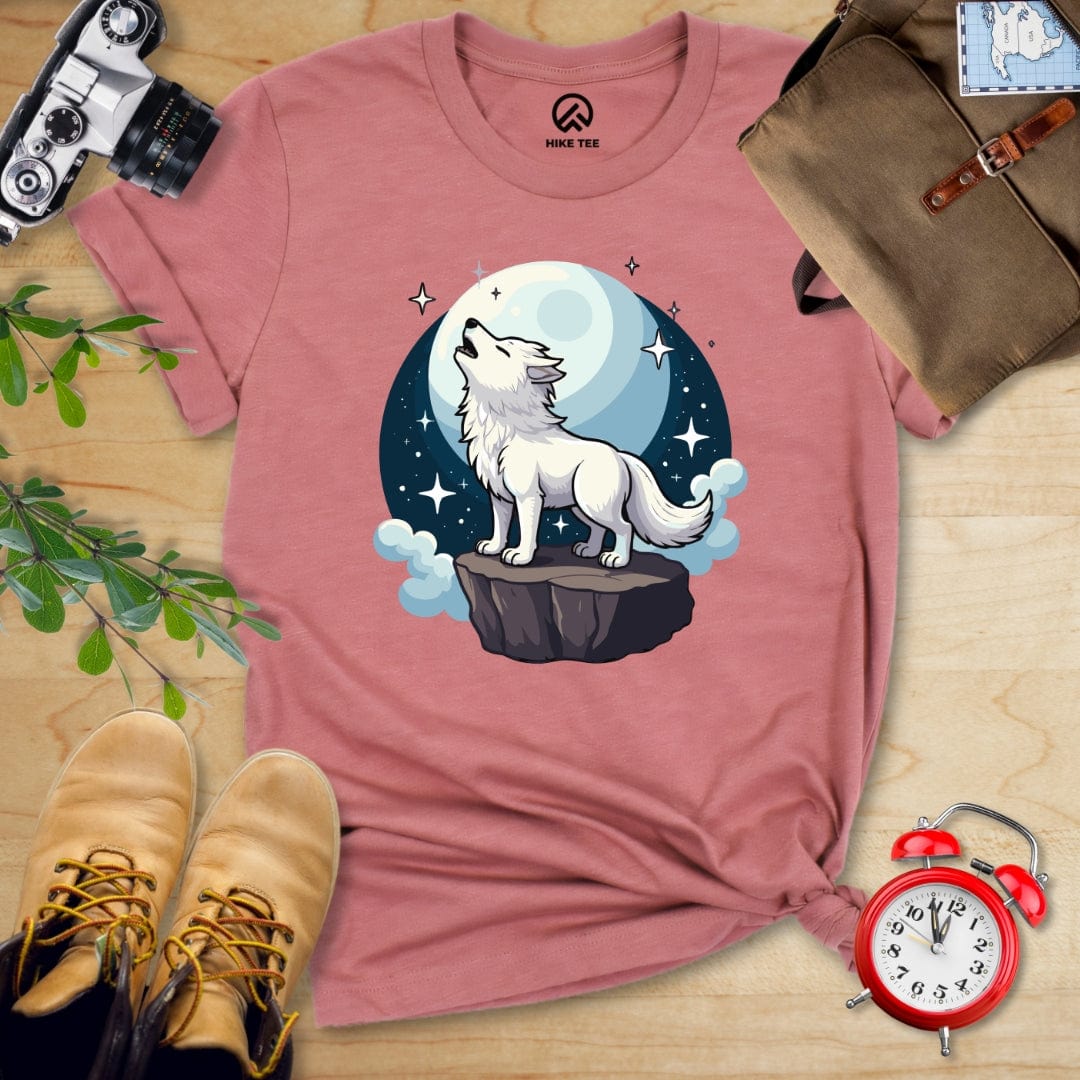 Hike Tee T-Shirt Heather Mauve / S White Wolf With Moon Shirt