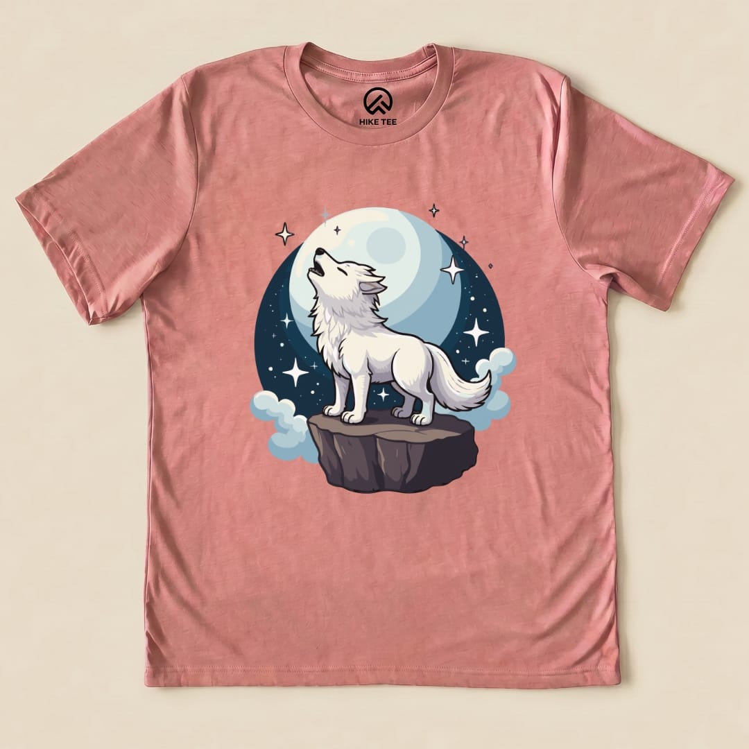 White Wolf With Moon Shirt Hike Tee T-Shirt Heather Mauve / S