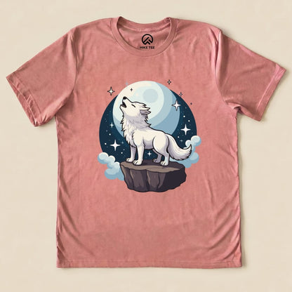 White Wolf With Moon Shirt Hike Tee T-Shirt Heather Mauve / S
