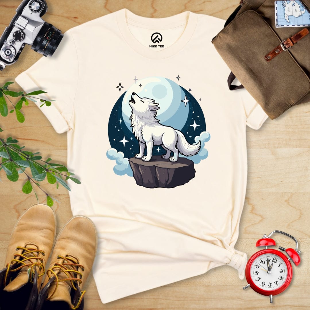 Hike Tee T-Shirt Natural / S White Wolf With Moon Shirt