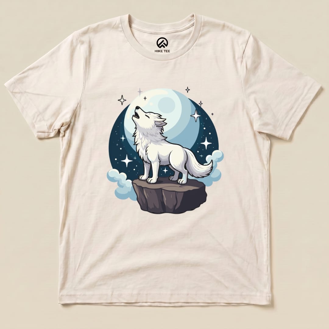 White Wolf With Moon Shirt Hike Tee T-Shirt Natural / S