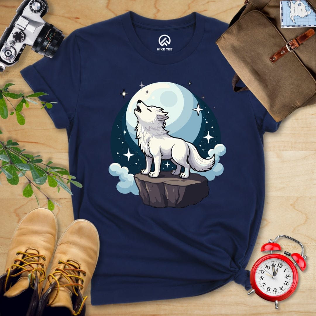 Hike Tee T-Shirt Navy / S White Wolf With Moon Shirt