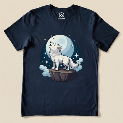 White Wolf With Moon Shirt Hike Tee T-Shirt Navy / S