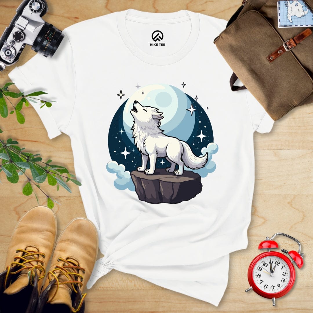 Hike Tee T-Shirt White / S White Wolf With Moon Shirt