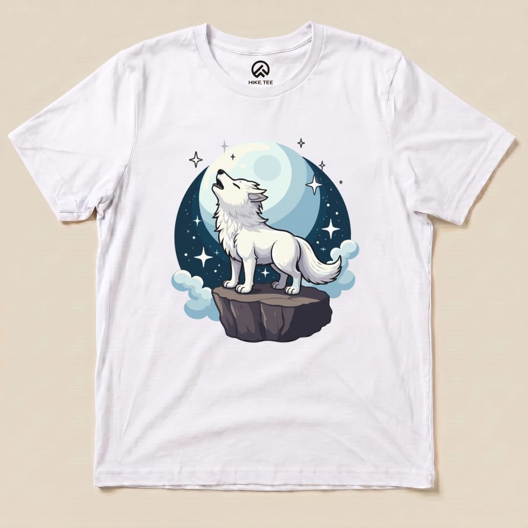White Wolf With Moon Shirt Hike Tee T-Shirt White / S