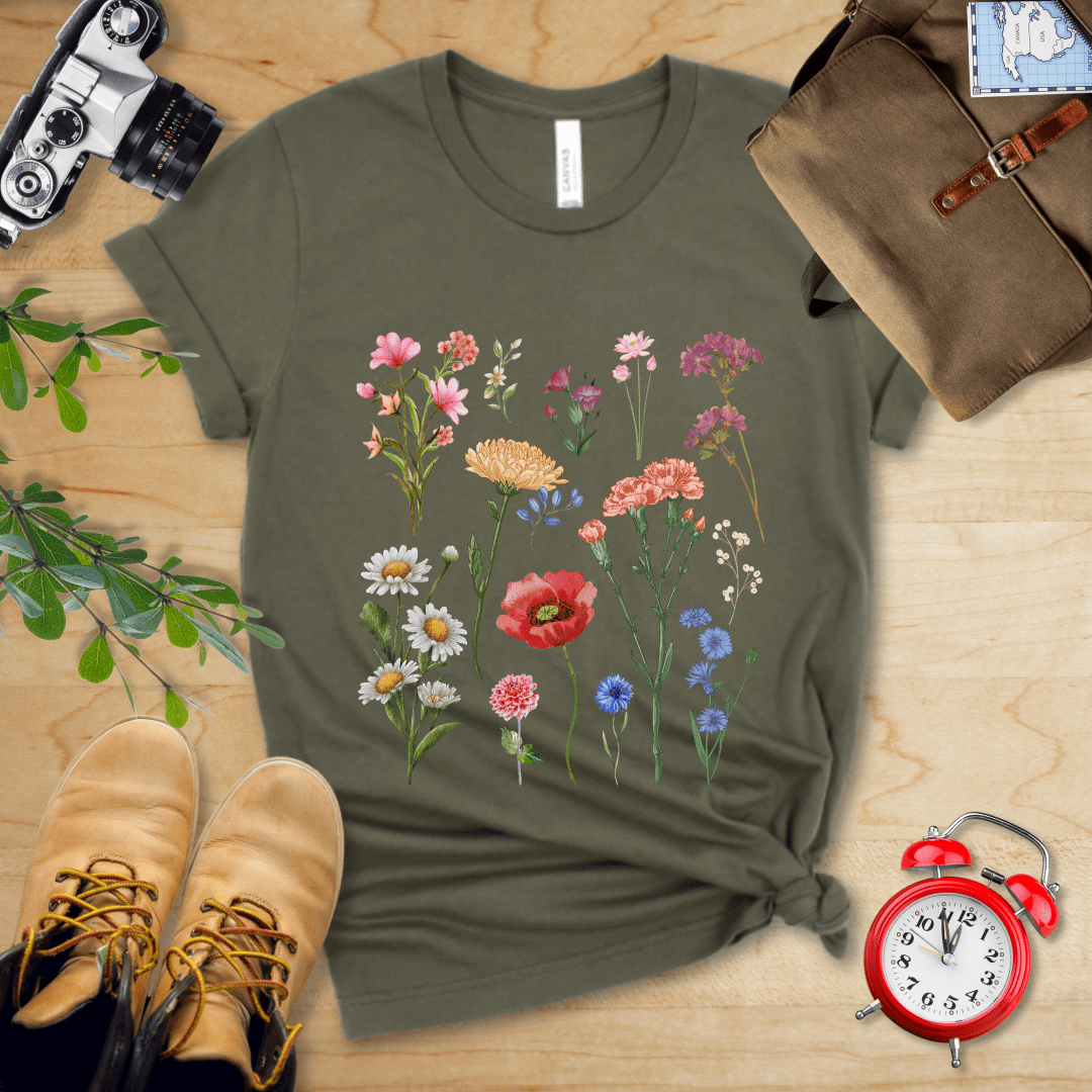 Printify T-Shirt Military Green / S Wild Flowers Shirt