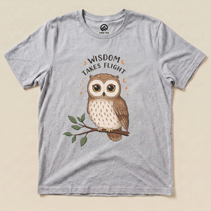 Wisdom Takes Flight Owl Shirt Printify T-Shirt Athletic Heather / S