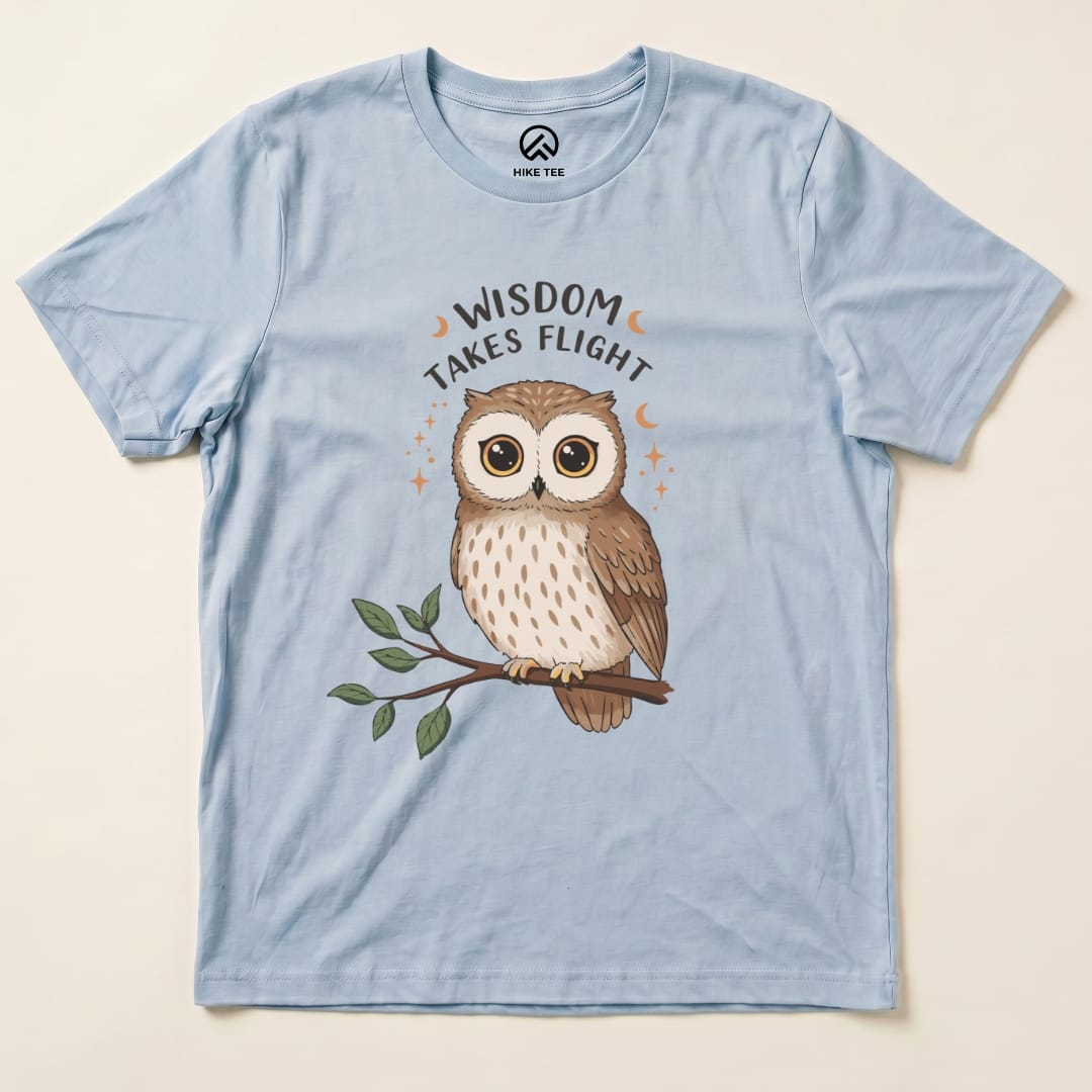 Wisdom Takes Flight Owl Shirt Printify T-Shirt Baby Blue / S